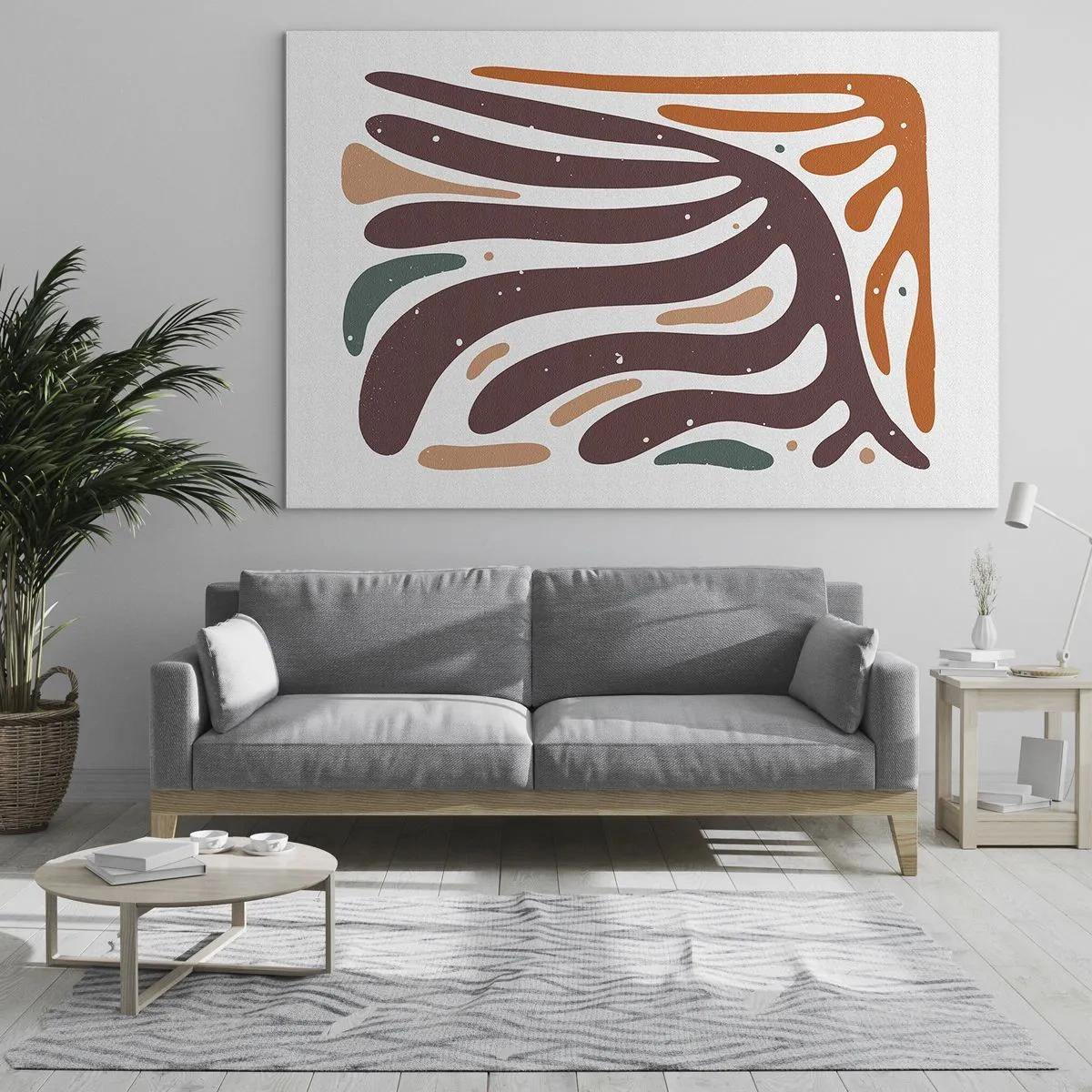 Obraz na skle - Abstraktní tvary v hnědých a oranžových odstínech vyzařující na bílém pozadí - 70x50cm - Organická a radiální kompozice - Moderní nástěnná dekorace do obývacího pokoje a ložnice ARTTOR