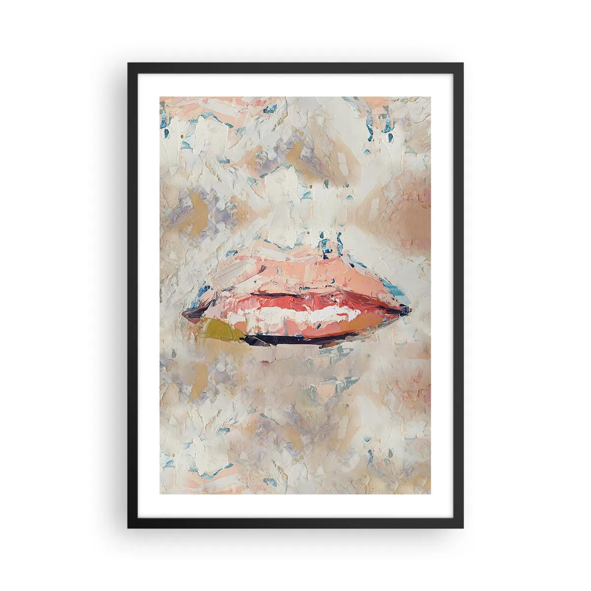 Plakát v černém rámu - Abstraktní rty v pastelové barevné paletě - 50x70cm - Probouzí smysly - Moderní nástěnná dekorace do obývacího pokoje a ložnice ARTTOR