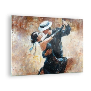 Obraz na skle - Pár tančí v elegantním stylu s klasickým nádechem - 70x50cm - A la Rudolf Valentino - Moderní nástěnná dekorace do obývacího pokoje a ložnice ARTTOR