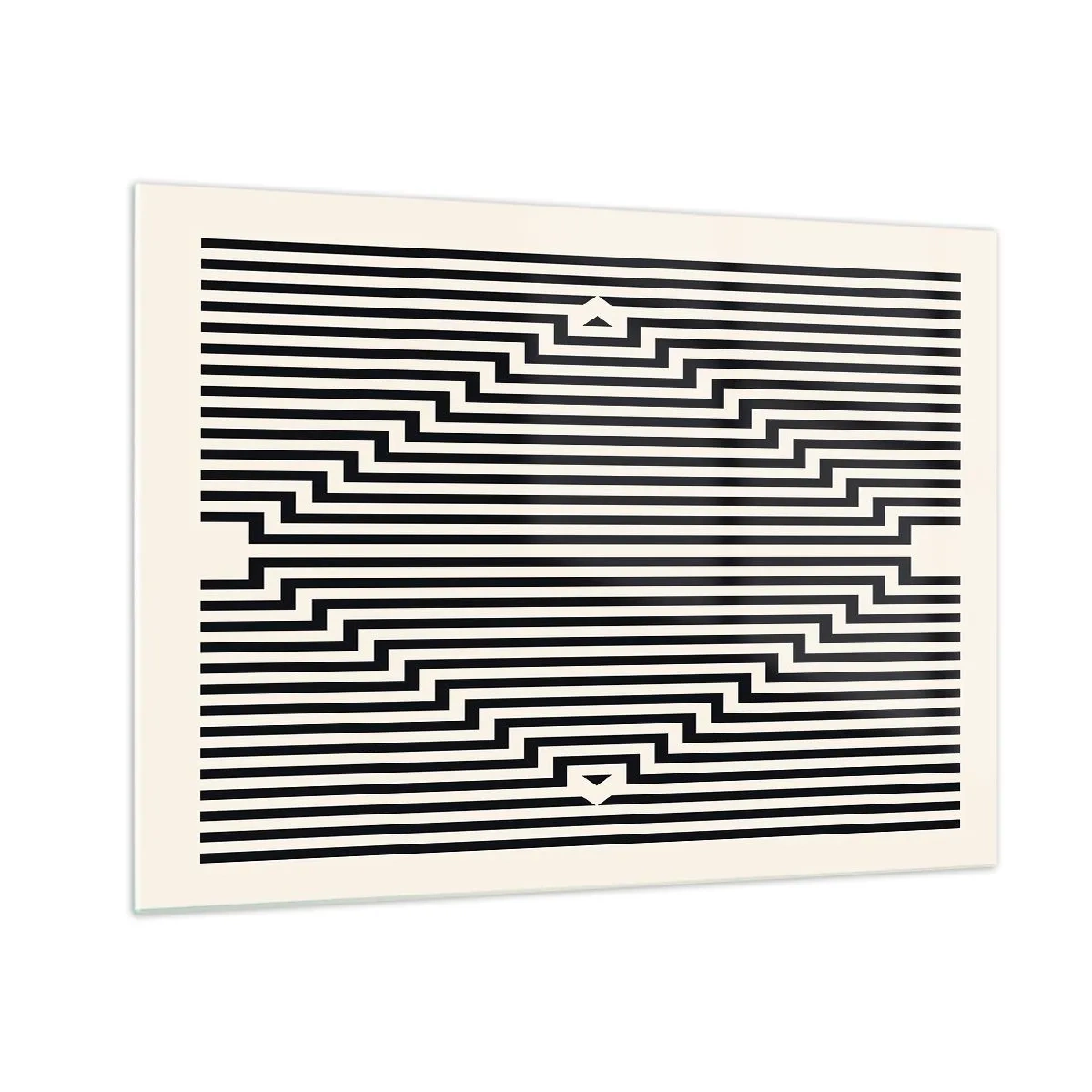 Obraz na skle - Fascinující vzor černobílých čar vytvářející iluzi - 70x50cm - Geometrická iluze - Moderní nástěnná dekorace do obývacího pokoje a ložnice ARTTOR