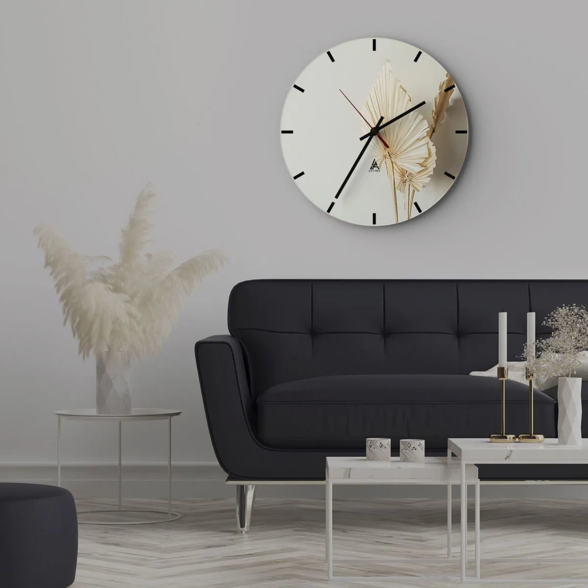 Nástěnné hodiny - Sušené palmové listy na béžovém pozadí v boho stylu - 30x30cm - Když potřebuješ útěchu - Moderní nástěnná dekorace do obývacího pokoje, kuchyně a ložnice ARTTOR