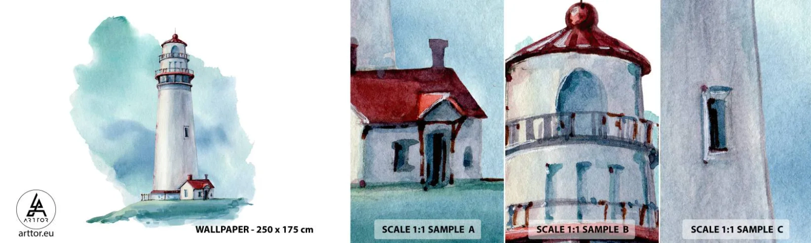 Vzor Fototapety Samolepicí Deluxe Sticker - Něžná sestra blankytu - Maják, Pobřeží, Výkres - 100x30 cm