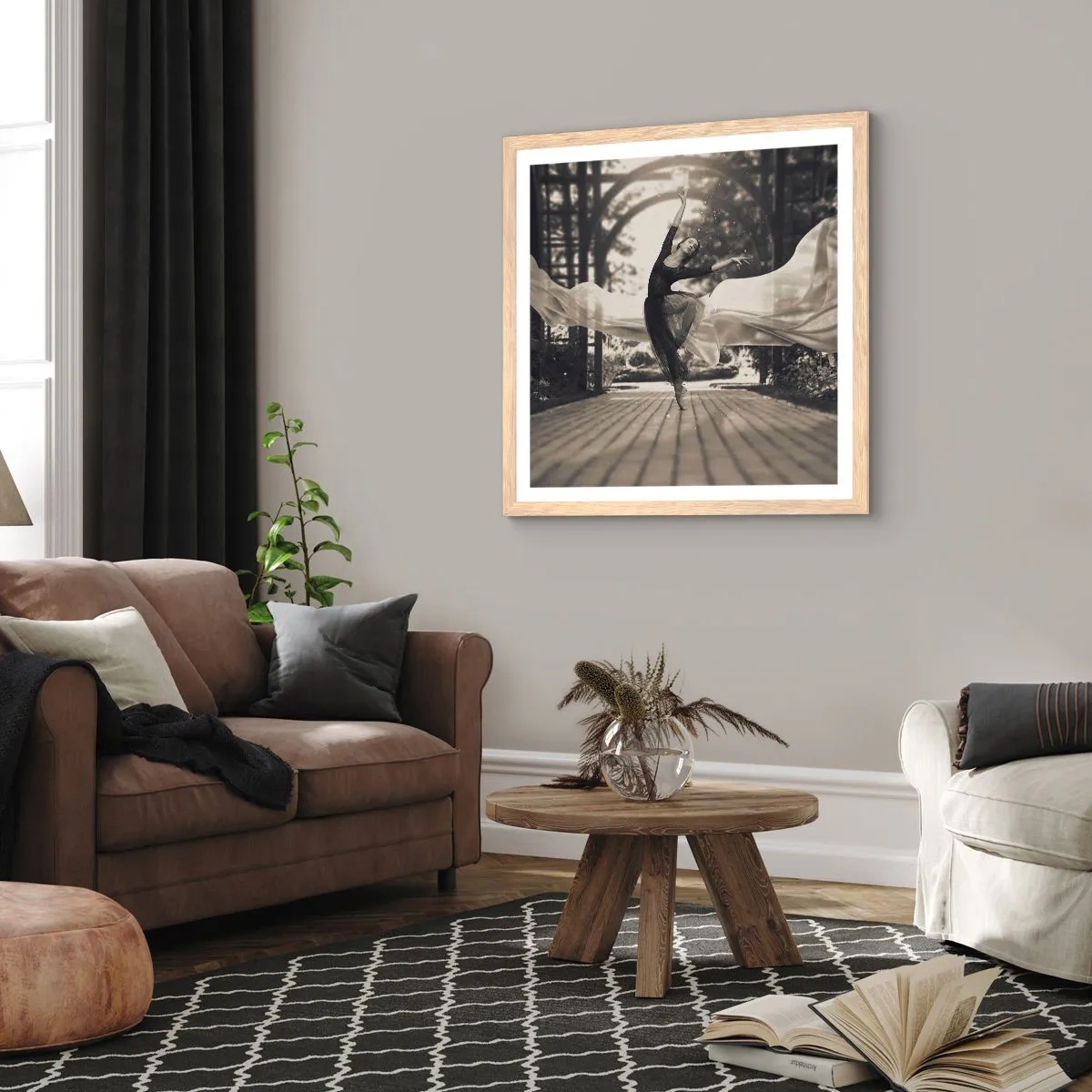 Plakát v rámu světlý dub - Tanec ducha zahrady - 40x40 cm