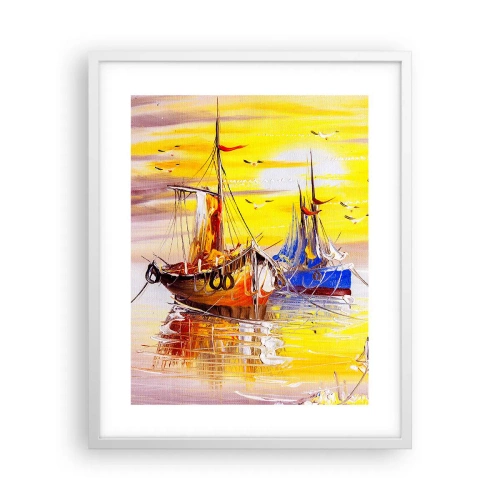 Plakát v bílém rámu - Zasloužený odpočinek v přístavu - 40x50 cm