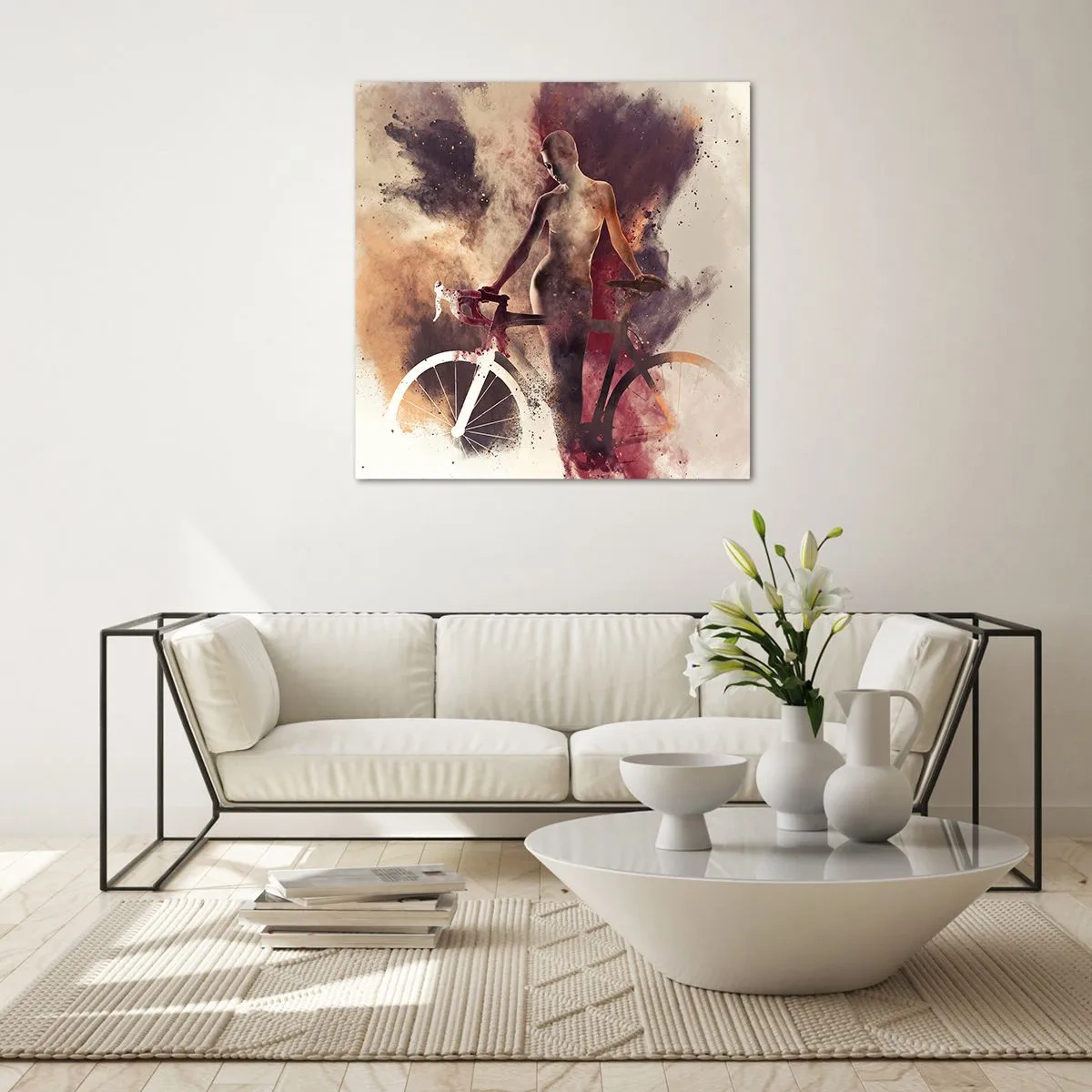 Obraz na skle - Cyklistická duše v mramorových tvarech - 50x50 cm