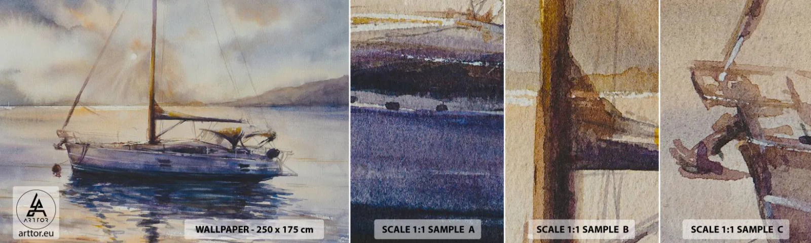 Vzor Fototapety Samolepicí Deluxe Sticker - Večer v zátoce - Plachetnice, Rybolov, Pobřeží - 100x30 cm