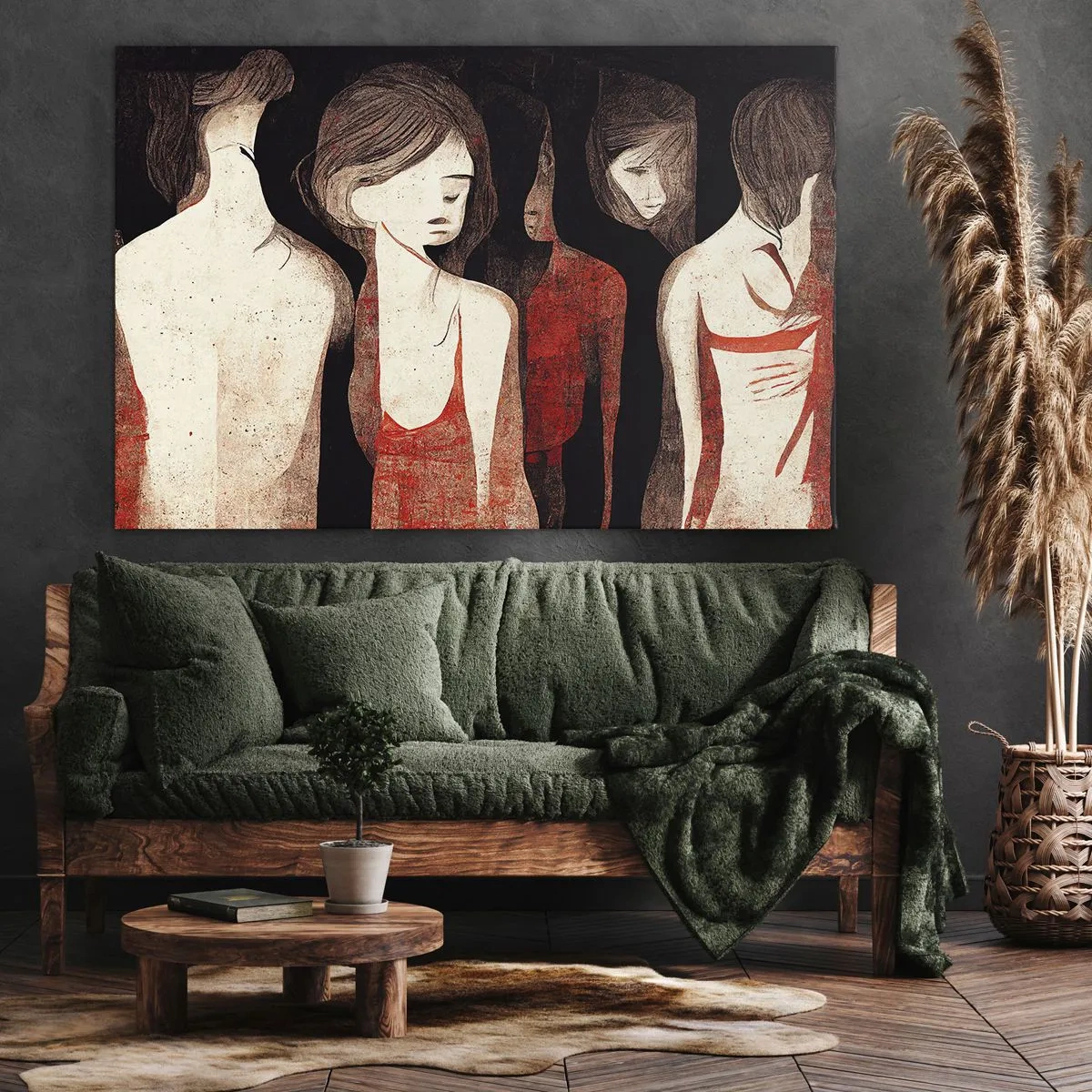 Obraz na plátně - Umělecké postavy v abstraktní kompozici - 70x50cm - Madony z temnoty - Moderní nástěnná dekorace do obývacího pokoje a ložnice ARTTOR