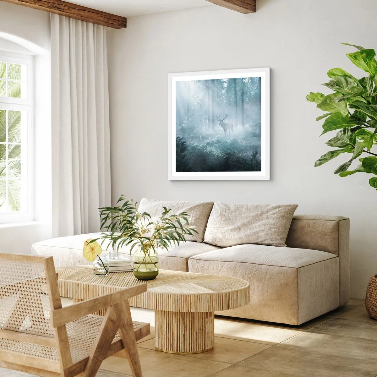 Plakát v bílém rámu - Ranní obchůzka sídliště - 40x40 cm