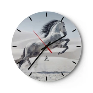 Nástěnné hodiny - Skákající arabský kůň na pozadí pouště - 30x30cm - Arabský kníže - Moderní nástěnná dekorace do obývacího pokoje, kuchyně a ložnice ARTTOR