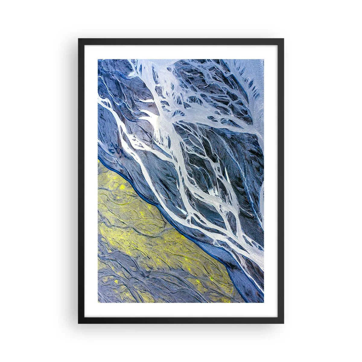 Plakát v černém rámu - Abstraktní kompozice připomínající řeky a skály. - 50x70cm - Jeskynní malby přírody - Moderní nástěnná dekorace do obývacího pokoje a ložnice ARTTOR