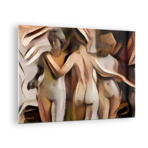 Obraz na skle - Abstraktní kompozice se třemi postavami - 70x50cm - Tři Grácie 2.0 - Moderní nástěnná dekorace do obývacího pokoje a ložnice ARTTOR