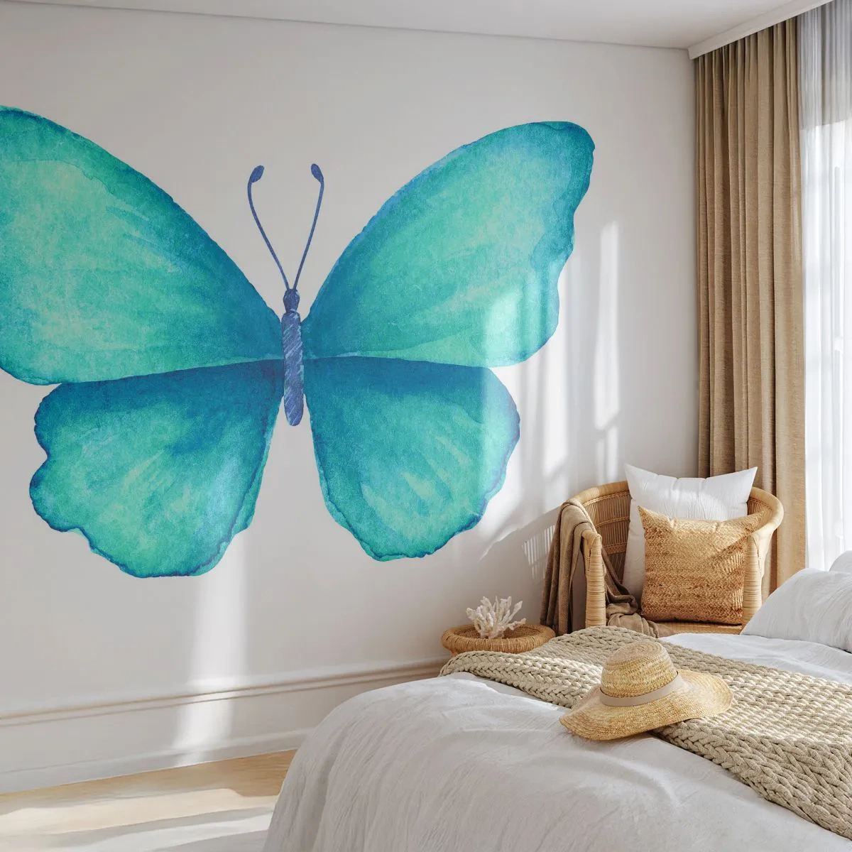 Fototapeta Premium Canvas - Tyrkysový z přírody - Motýl, Pro děti, Grafika - 250x175 cm