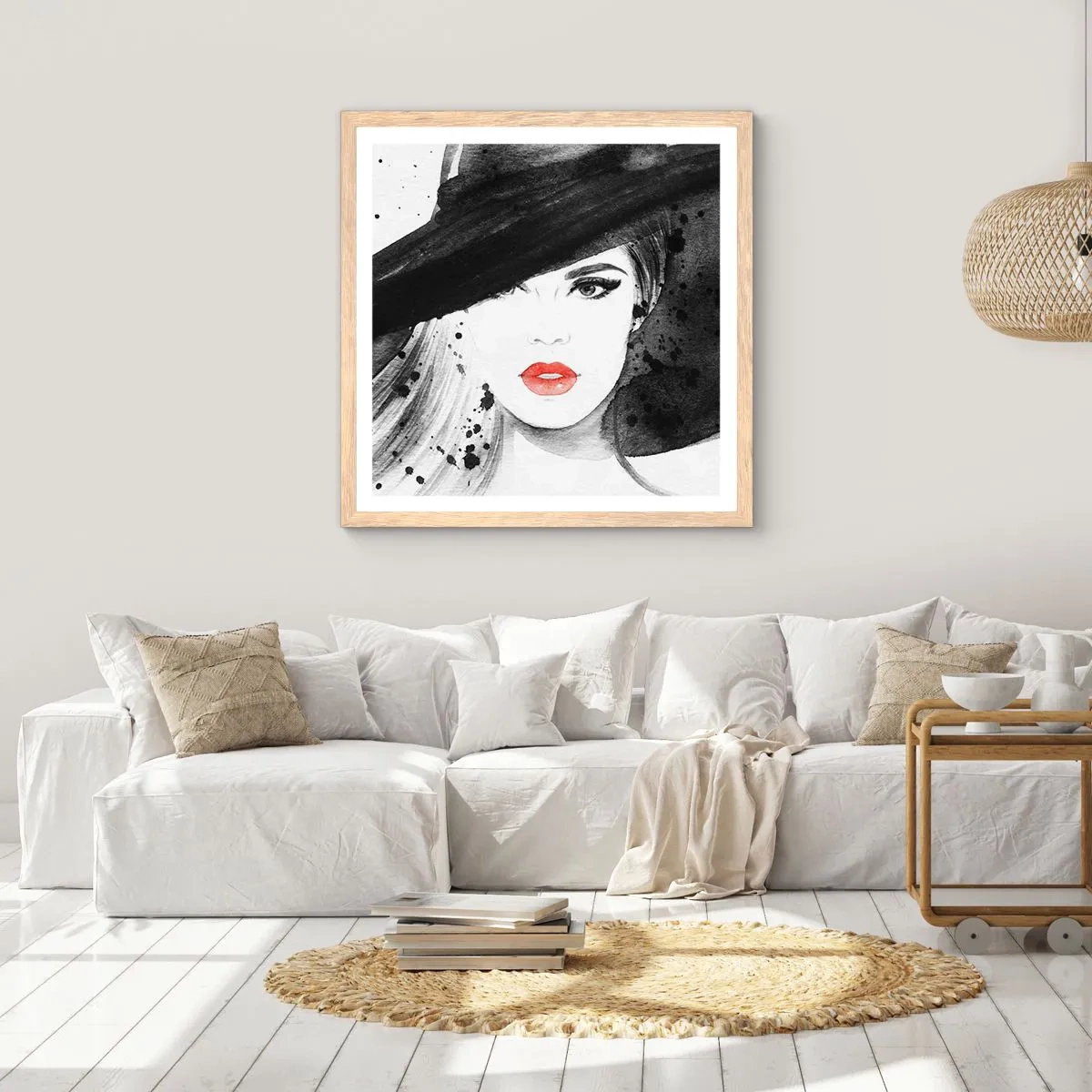 Plakát v rámu světlý dub - Dáma v černém - 50x50 cm