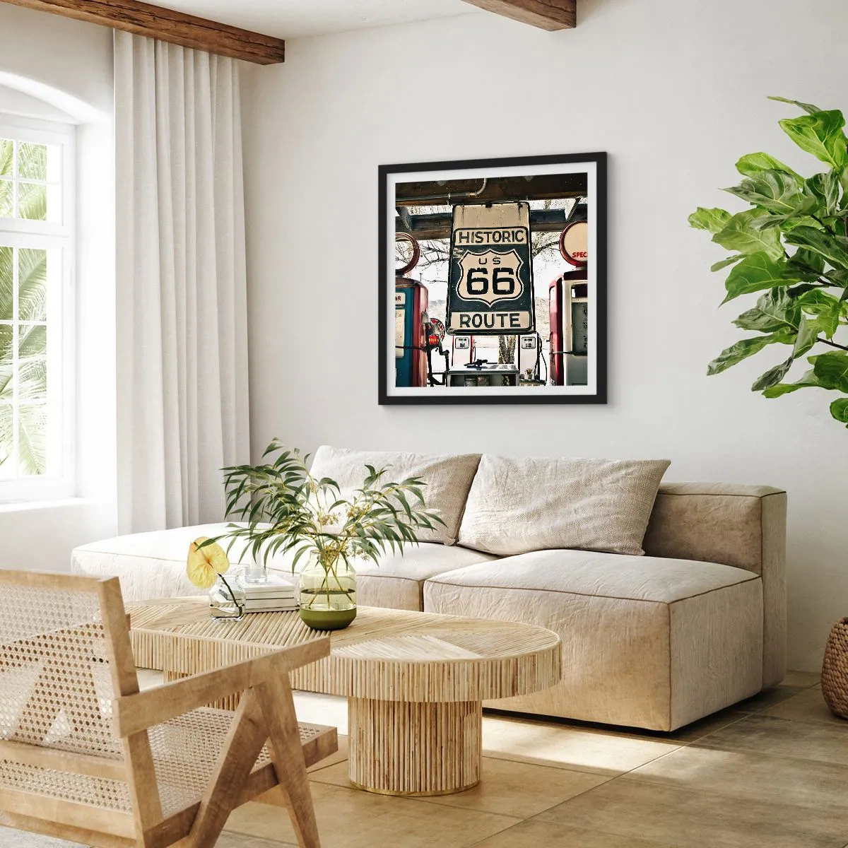 Plakát v černém rámu - Americká retro cesta - 50x50 cm