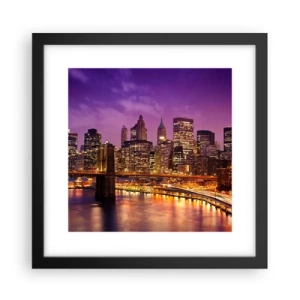 Plakát v černém rámu - Fialovo-zlatý Manhattan - 30x30 cm