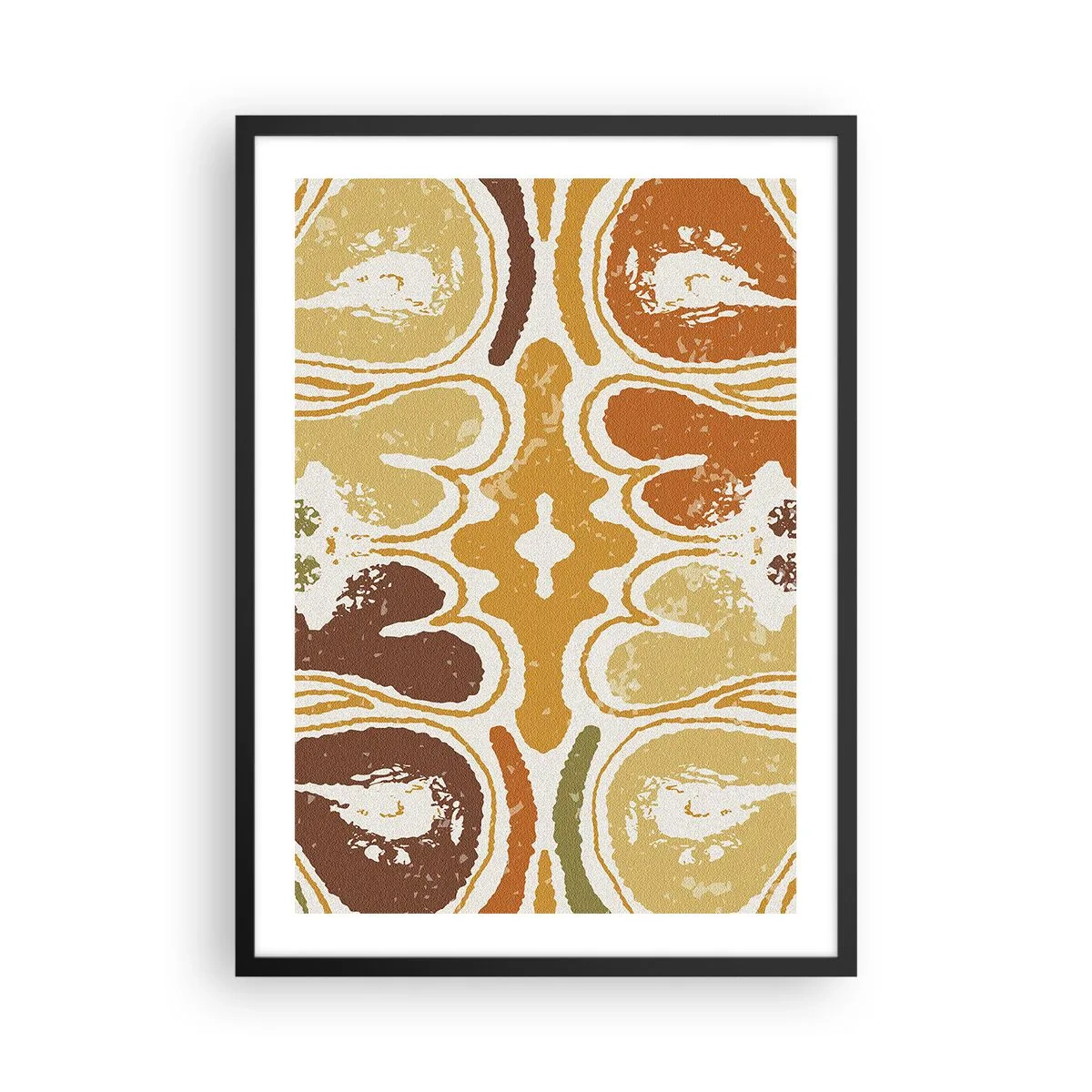 Plakát v černém rámu - Symetrická abstrakce v teplých zemitých tónech - 50x70cm - Sentimentální abstrakce - Moderní nástěnná dekorace do obývacího pokoje a ložnice ARTTOR