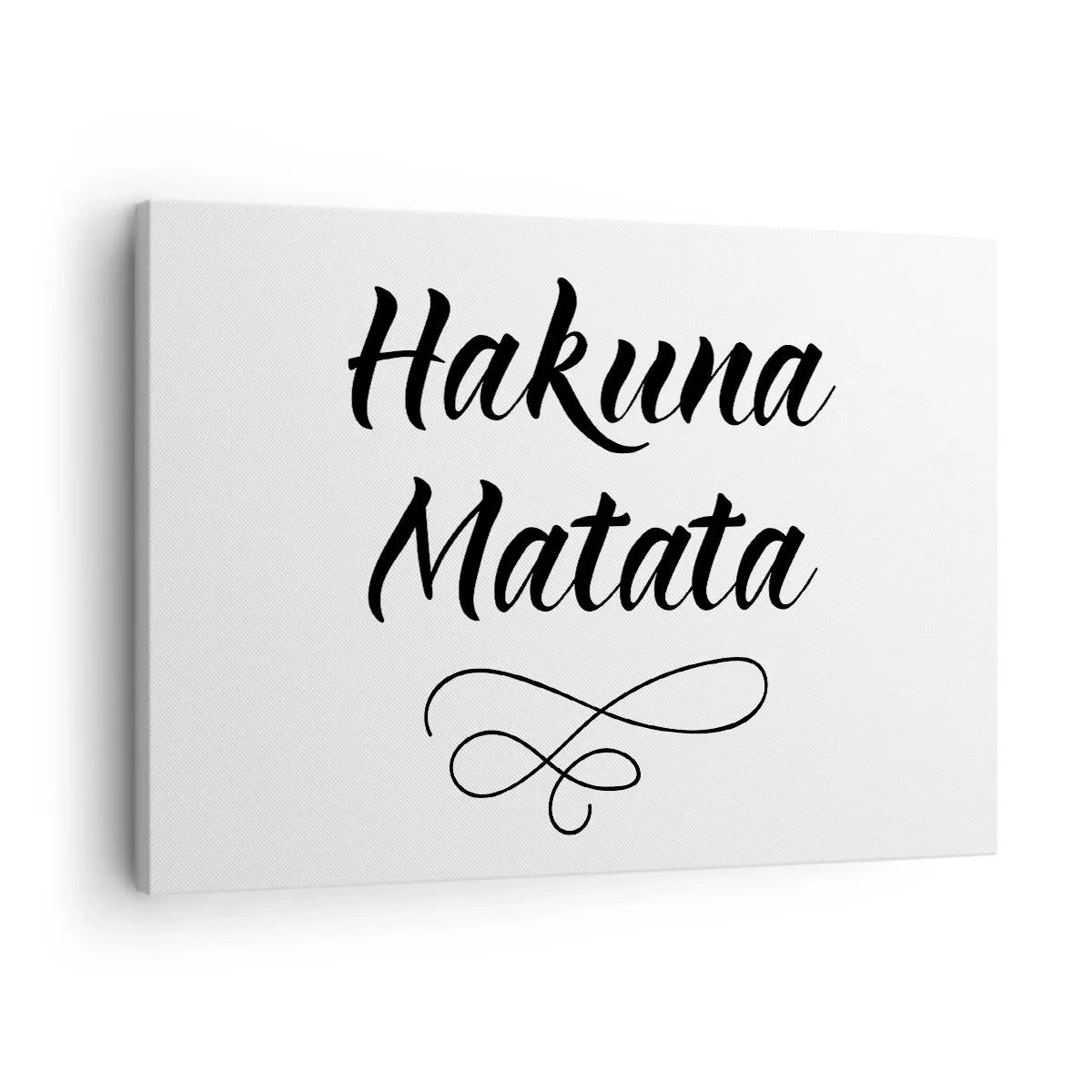Obraz na plátně - Hakuna Matata citát v elegantním písmu na bílém pozadí - 70x50cm - Nejlepší rada - Moderní nástěnná dekorace do obývacího pokoje a ložnice ARTTOR