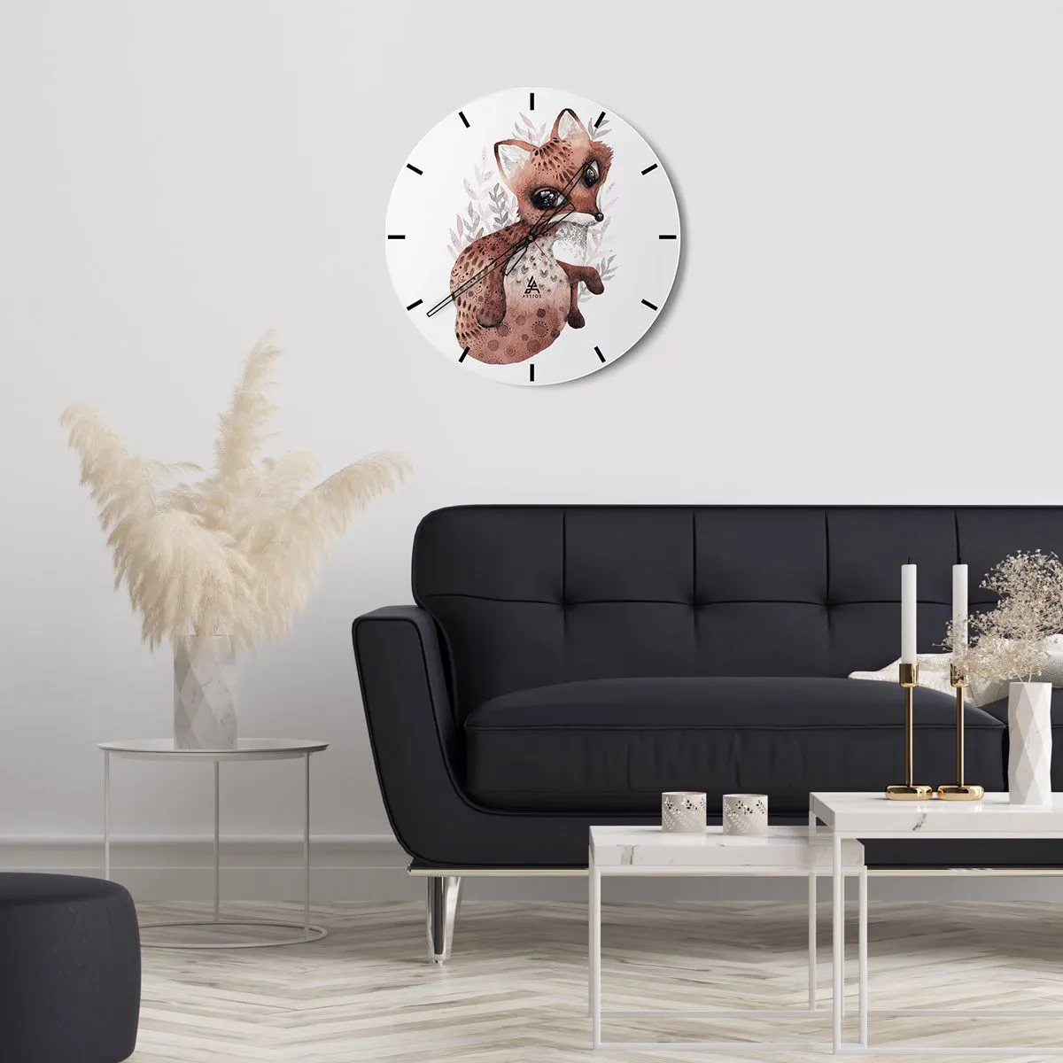 Nástěnné hodiny - Roztomilý akvarelový liška na bílém pozadí - 30x30cm - Prostě se zamilovat - Moderní nástěnná dekorace do obývacího pokoje, kuchyně a ložnice ARTTOR