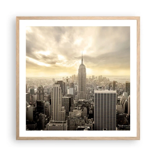 Plakát v rámu světlý dub - New York utkaný z šedi - 60x60 cm