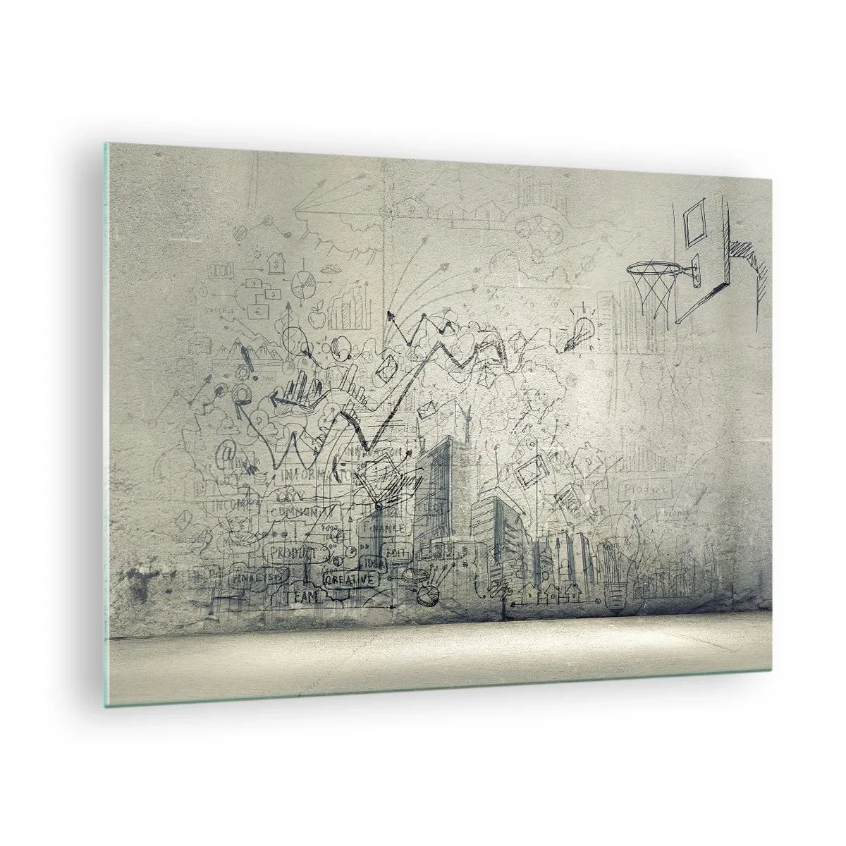 Obraz na skle - Grafická skica s obchodními a kreativními prvky - 70x50cm - Můj skvělý městský život - Moderní nástěnná dekorace do obývacího pokoje a ložnice ARTTOR