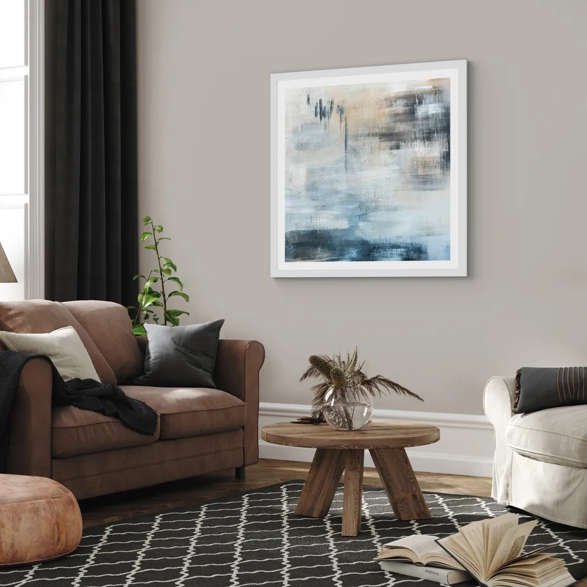 Plakát v bílém rámu - Za závojem modré - 40x40 cm