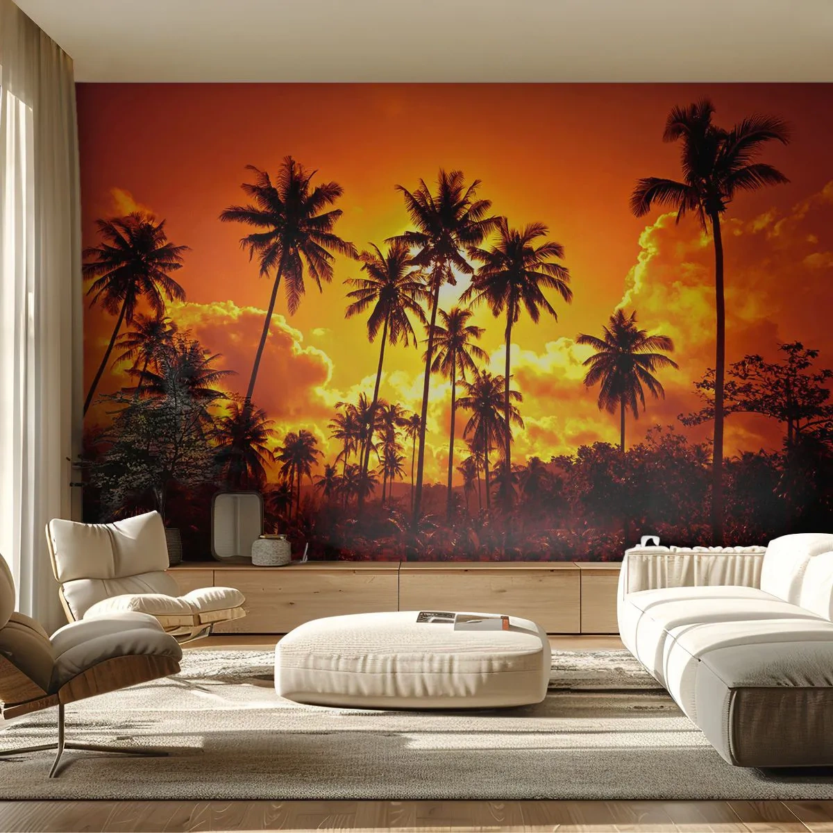 Fototapeta Premium Canvas - Hoří hory, hoří lesy - palmy, Tropy, slunce - 250x175 cm
