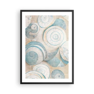 Plakát v černém rámu - Abstraktní spirály v odstínech modré a béžové - 50x70cm - Co skrývá mušle? - Moderní nástěnná dekorace do obývacího pokoje a ložnice ARTTOR