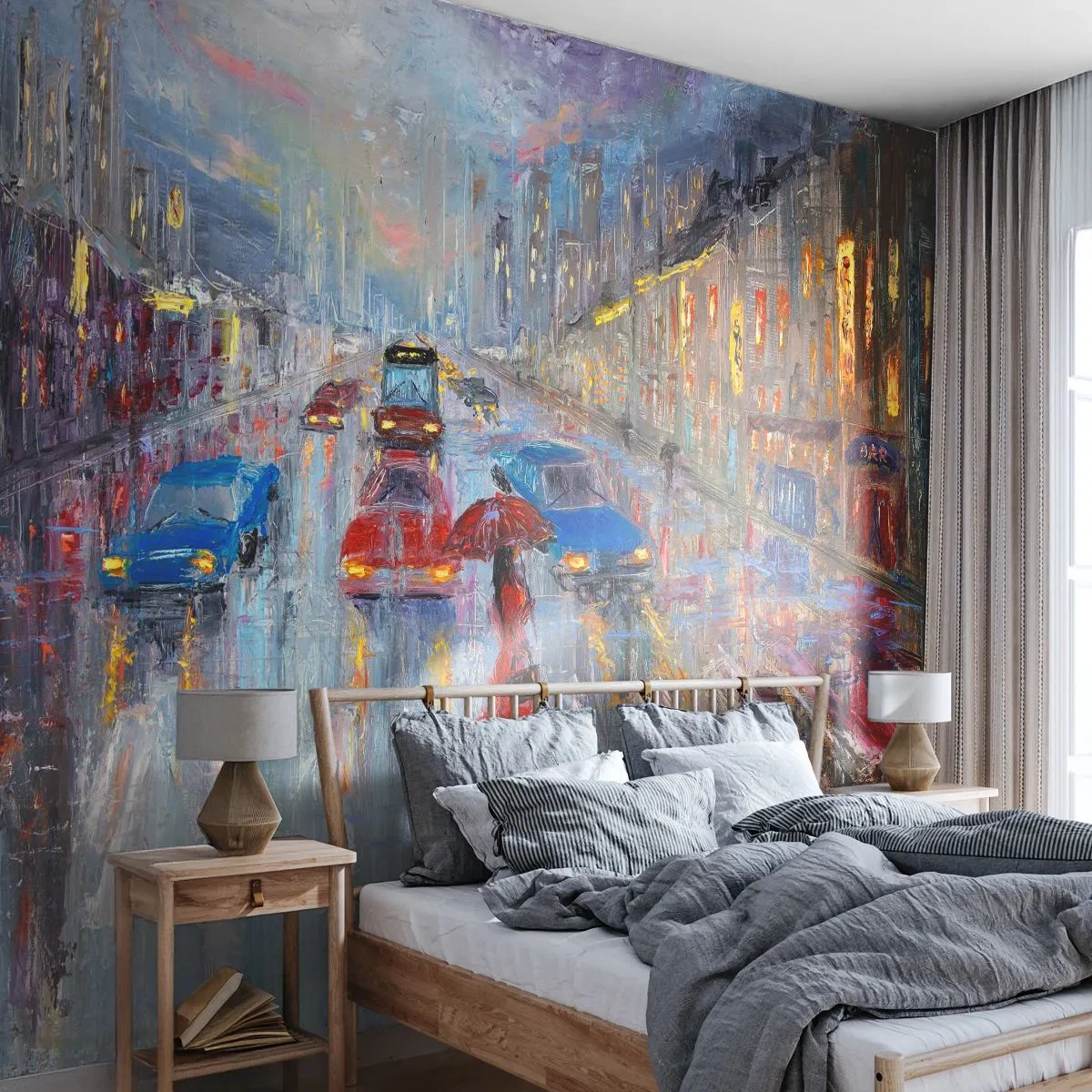 Fototapeta Samolepicí Deluxe Sticker - Deštivé odpoledne ve městě - Město, Architektura, Procházka v dešti - 150x105 cm