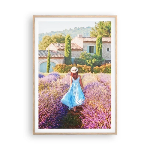 Plakát v rámu světlý dub - Levandulová dívka - 70x100 cm