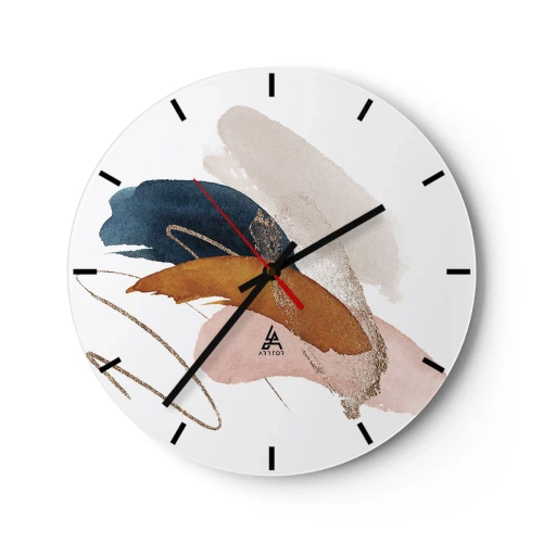 Nástěnné hodiny - Barevné tahy štětcem na bílém pozadí v uměleckém stylu - 30x30cm - Okřídlená kompozice - Moderní nástěnná dekorace do obývacího pokoje, kuchyně a ložnice ARTTOR