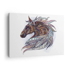 Obraz na plátně - Geometrický kůň s barevnou, detailní hřívou - 70x50cm - Keltský válečný oř - Moderní nástěnná dekorace do obývacího pokoje a ložnice ARTTOR