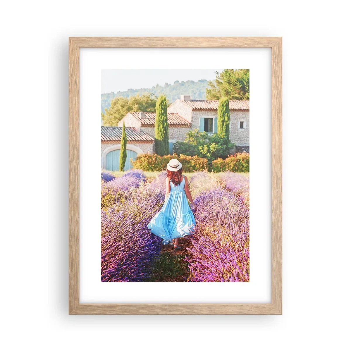 Plakát v rámu světlý dub - Levandulová dívka - 30x40 cm