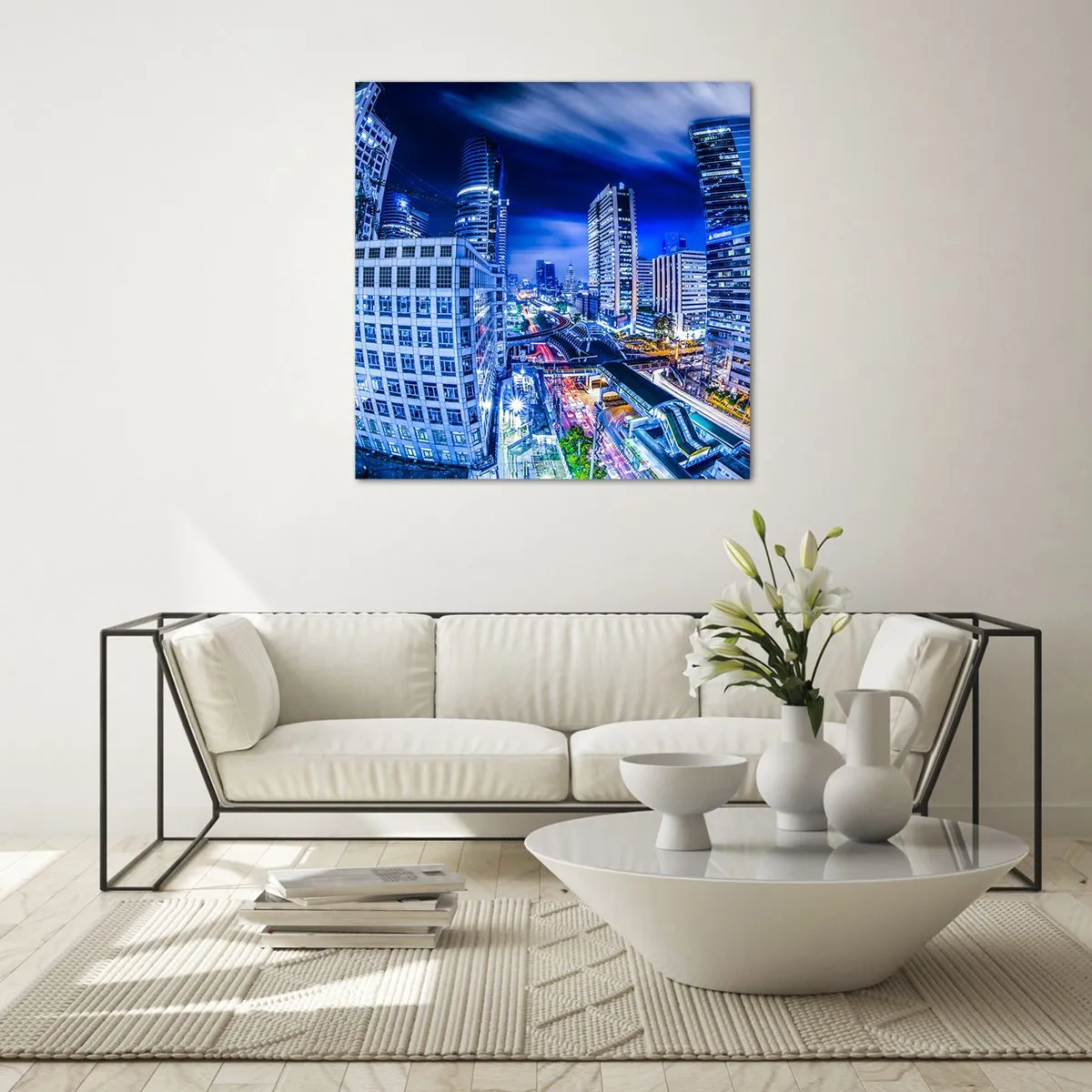 Obraz na skle - Rytmy nočního města - 60x60 cm