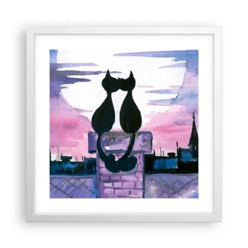 Plakát v bílém rámu - Rendez-vous pod měsíčkem - 40x40 cm