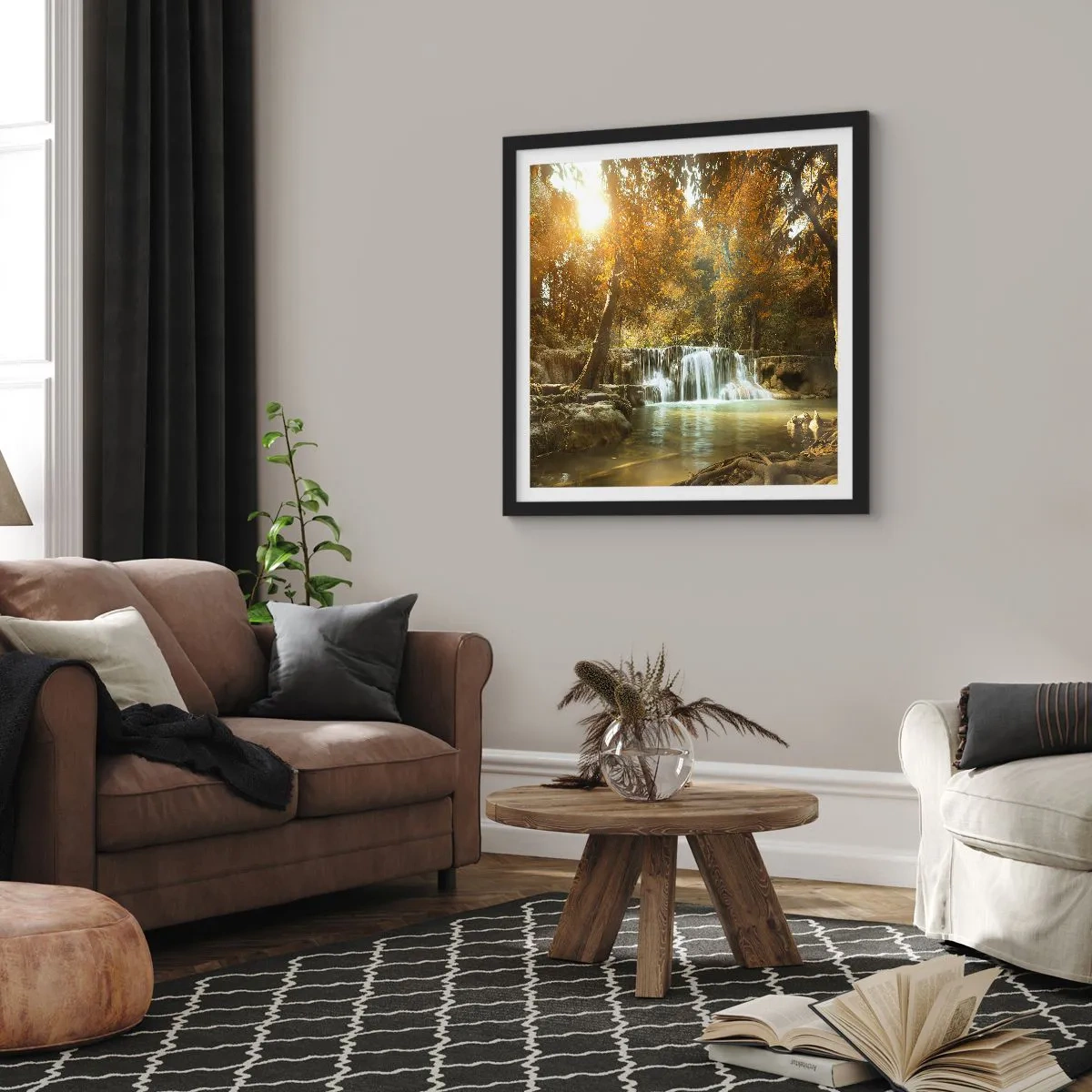 Plakát v černém rámu - Parkový vodopád - 40x40 cm