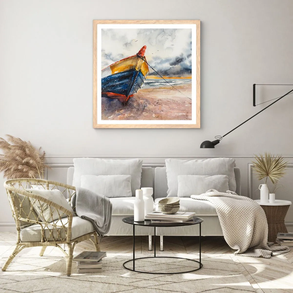 Plakát v rámu světlý dub - Odpočinek na břehu - 60x60 cm