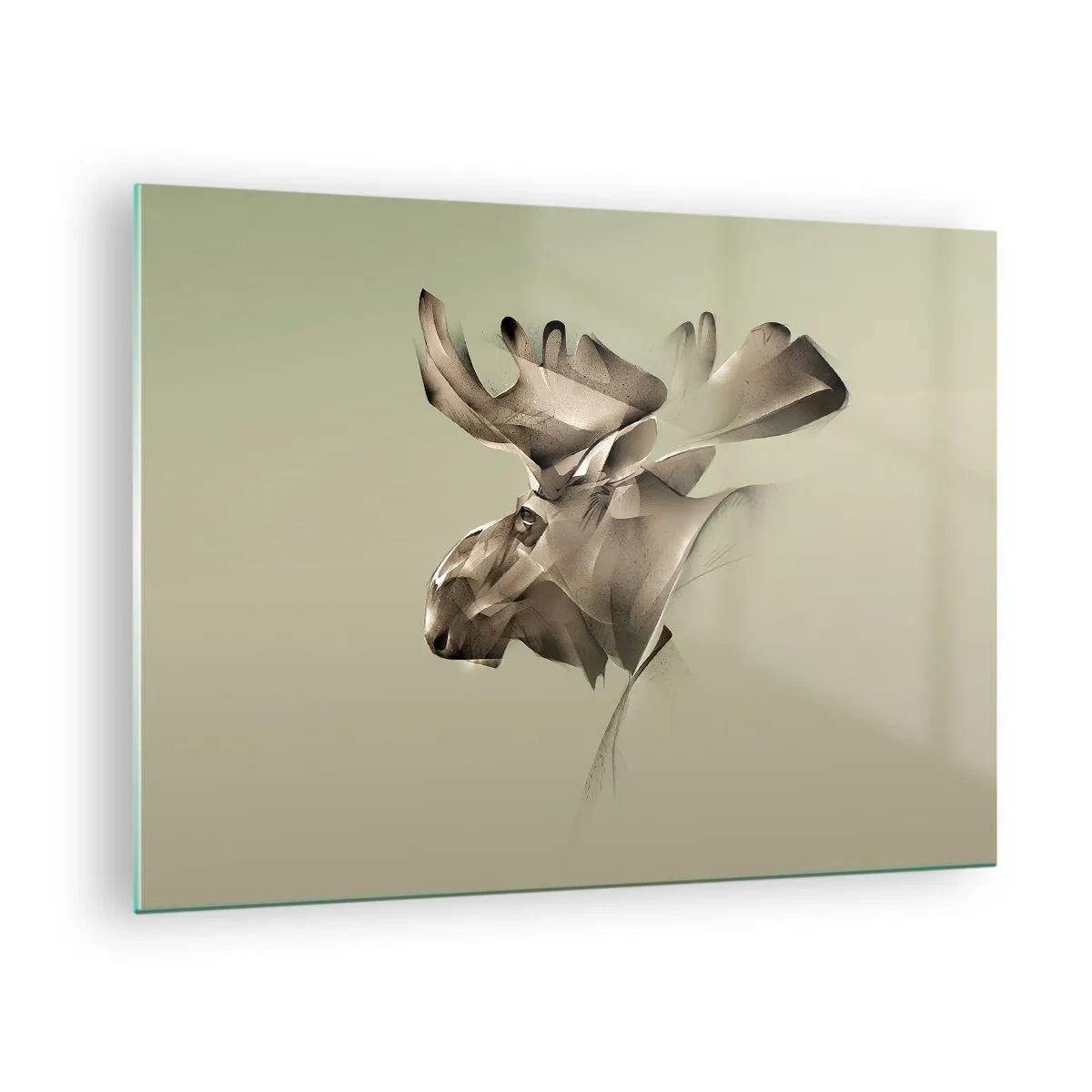 Obraz na skle - Moderní obraz losa na zeleném pozadí - 70x50cm - Jemná síla klidu - Moderní nástěnná dekorace do obývacího pokoje a ložnice ARTTOR