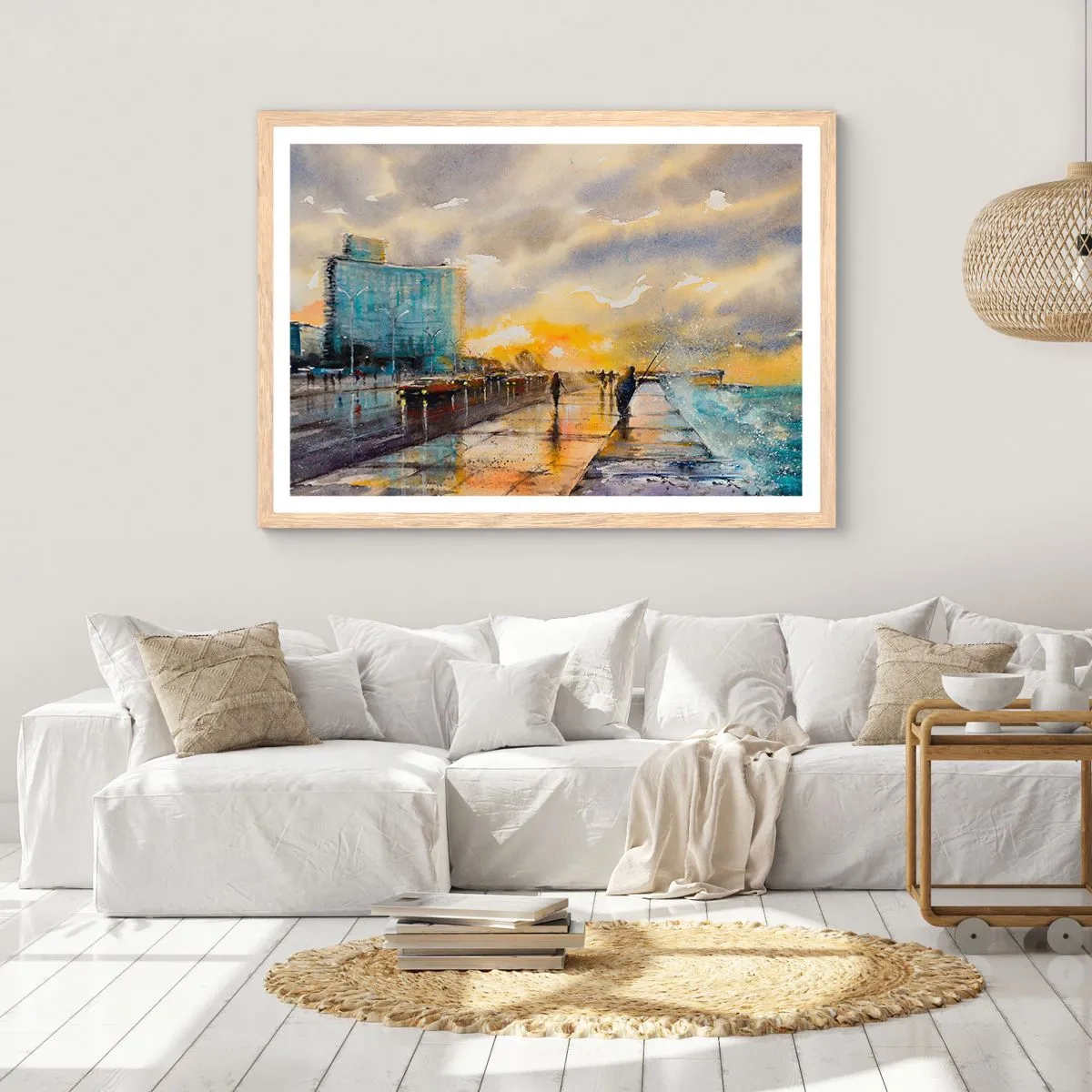 Plakát v rámu světlý dub - Život na pobřeží - 40x30 cm