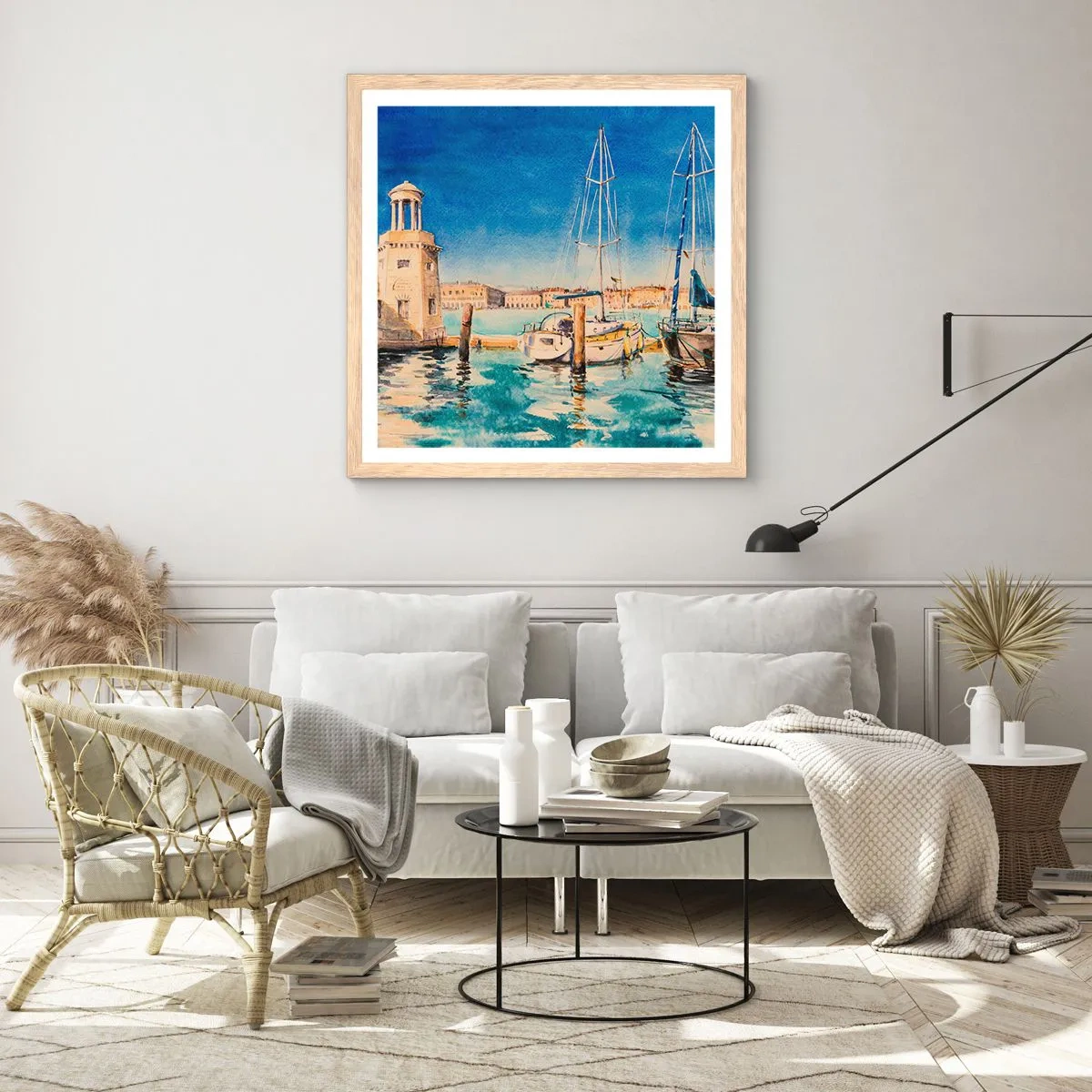 Plakát v rámu světlý dub - Slunečná laguna - 40x40 cm
