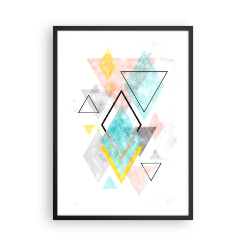 Plakát v černém rámu - Barevná kompozice geometrických tvarů na bílém pozadí - 50x70cm - Geometrická zábava - Moderní nástěnná dekorace do obývacího pokoje a ložnice ARTTOR