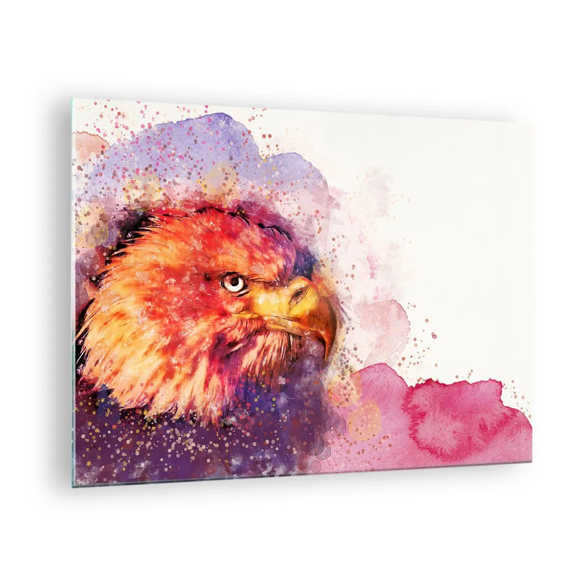 Obraz na skle - Akvarelový portrét orla v intenzivních barvách - 70x50cm - Nechceš vědět, na co myslím - Moderní nástěnná dekorace do obývacího pokoje a ložnice ARTTOR