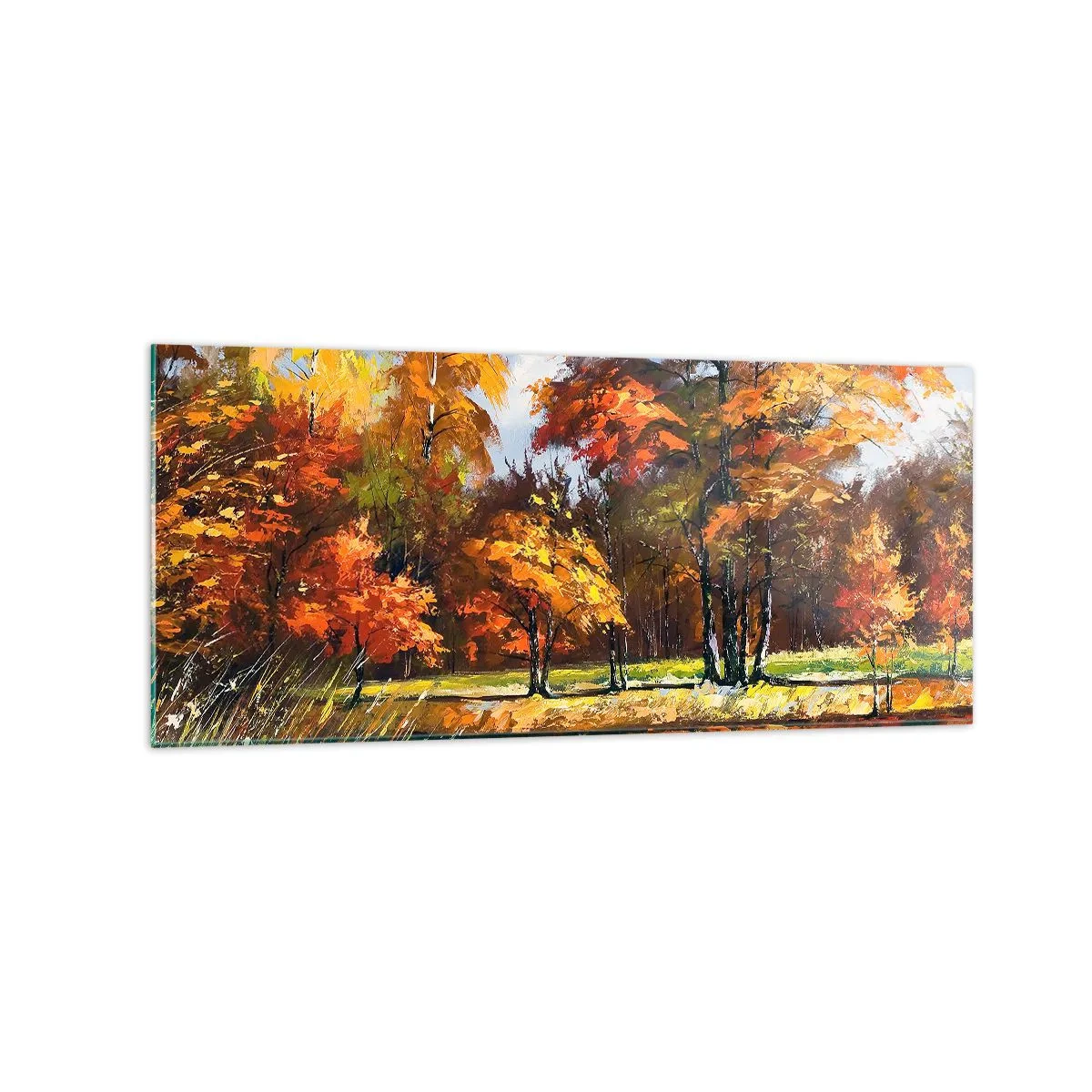 Obraz na skle - Krajinka ve zlaté a hnědé - 120x50 cm