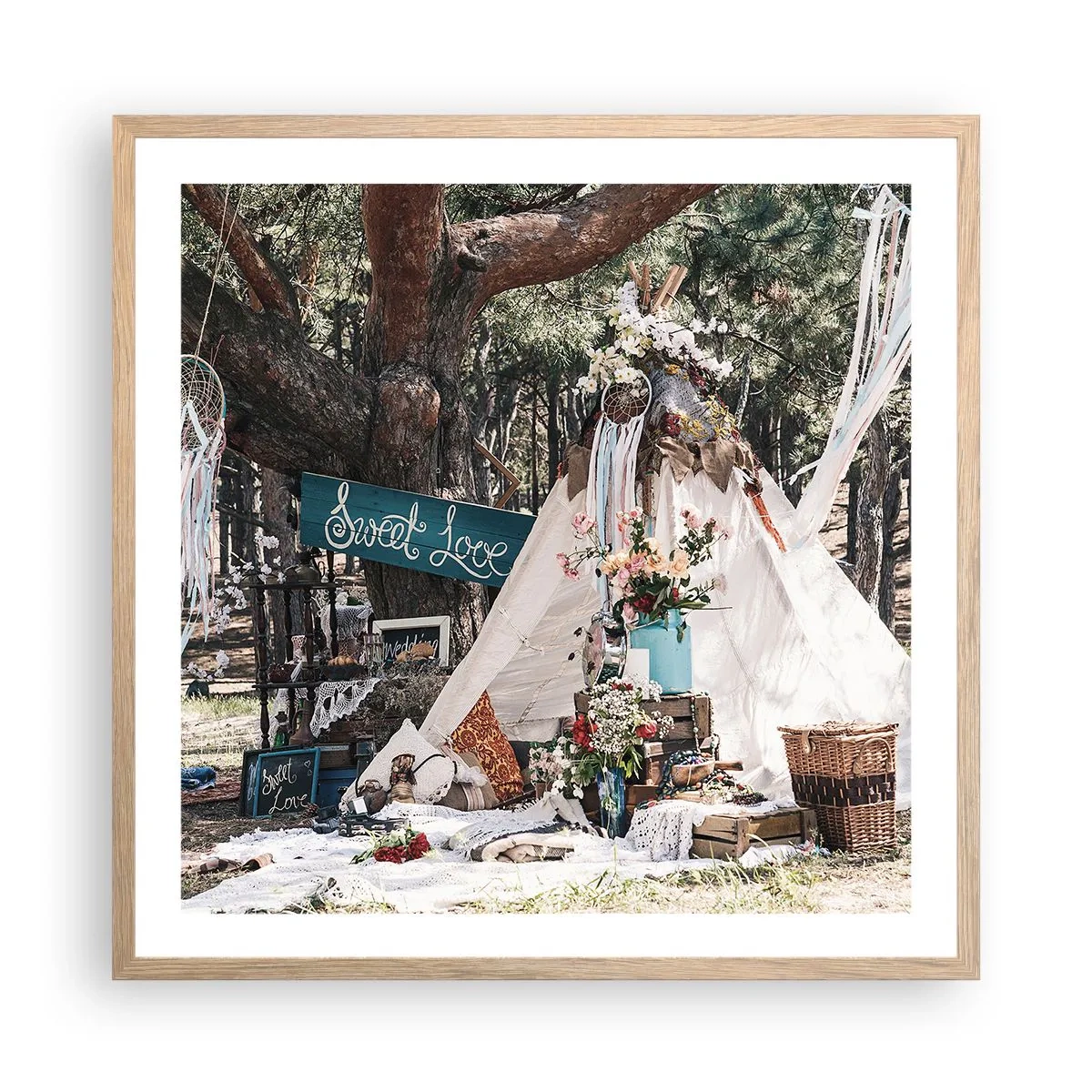 Plakát v rámu světlý dub - Make love… - 60x60 cm