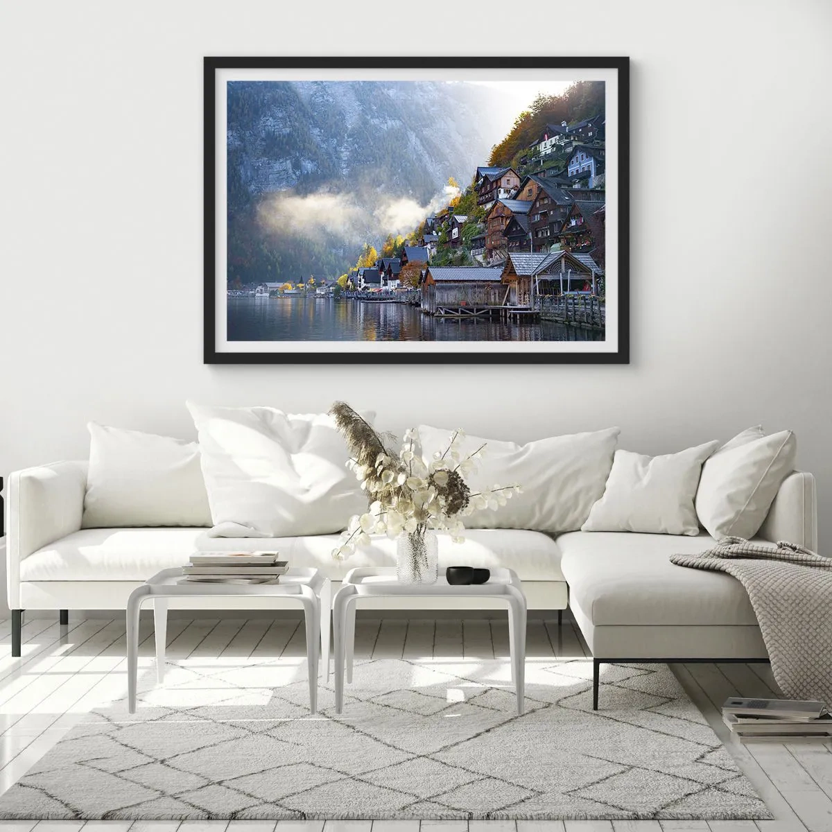 Plakát v černém rámu - Alpská krajina - 70x50 cm