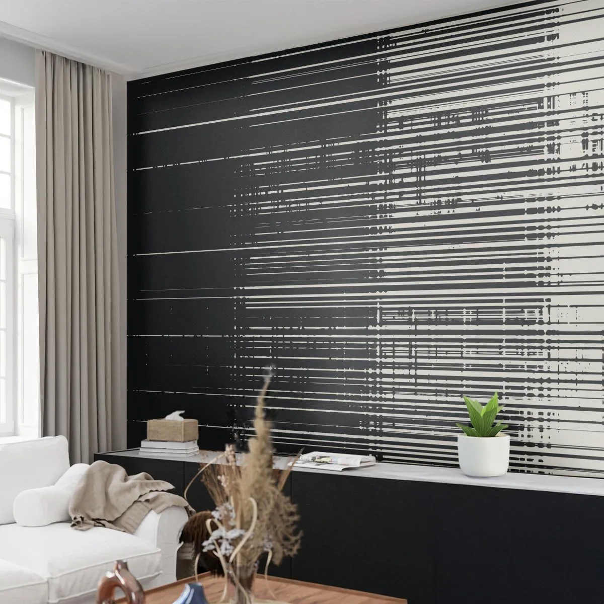 Fototapeta Premium Sand - Vlny a vibrace - Černý a bílý, Čárové kódy, Čáry - 450x315 cm