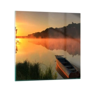 Obraz na skle - Východ slunce u vody jako povrch zrcadla - 30x30 cm