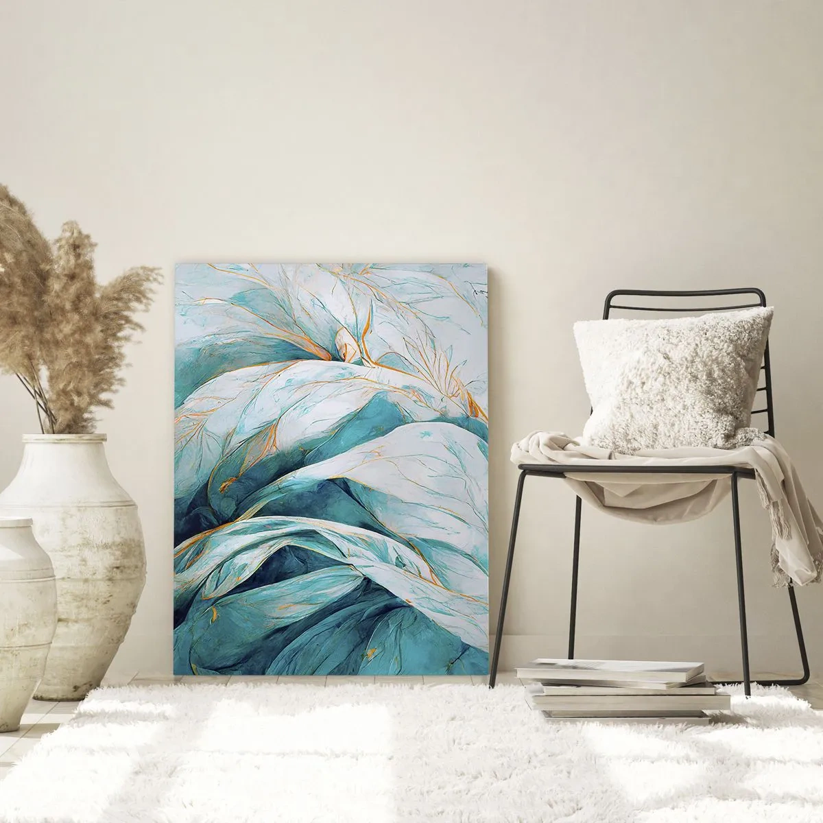 Obraz na skle - Modrá abstrakce se zlatým motivem - 50x70 cm