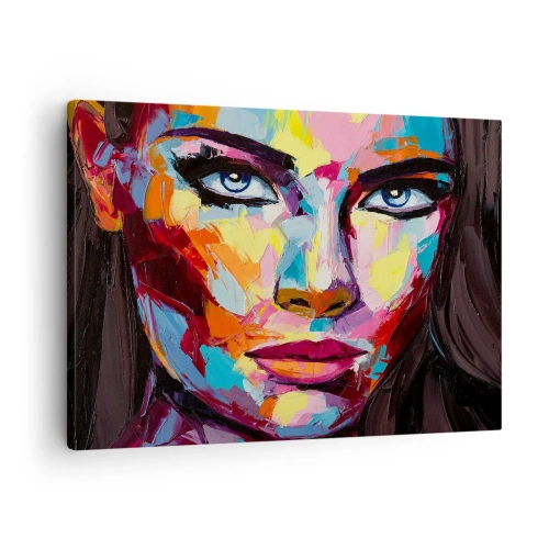 Obraz na plátně - Barevný abstraktní portrét ženy v intenzivních barvách. - 70x50cm - Také barevná duše - Moderní nástěnná dekorace do obývacího pokoje a ložnice ARTTOR