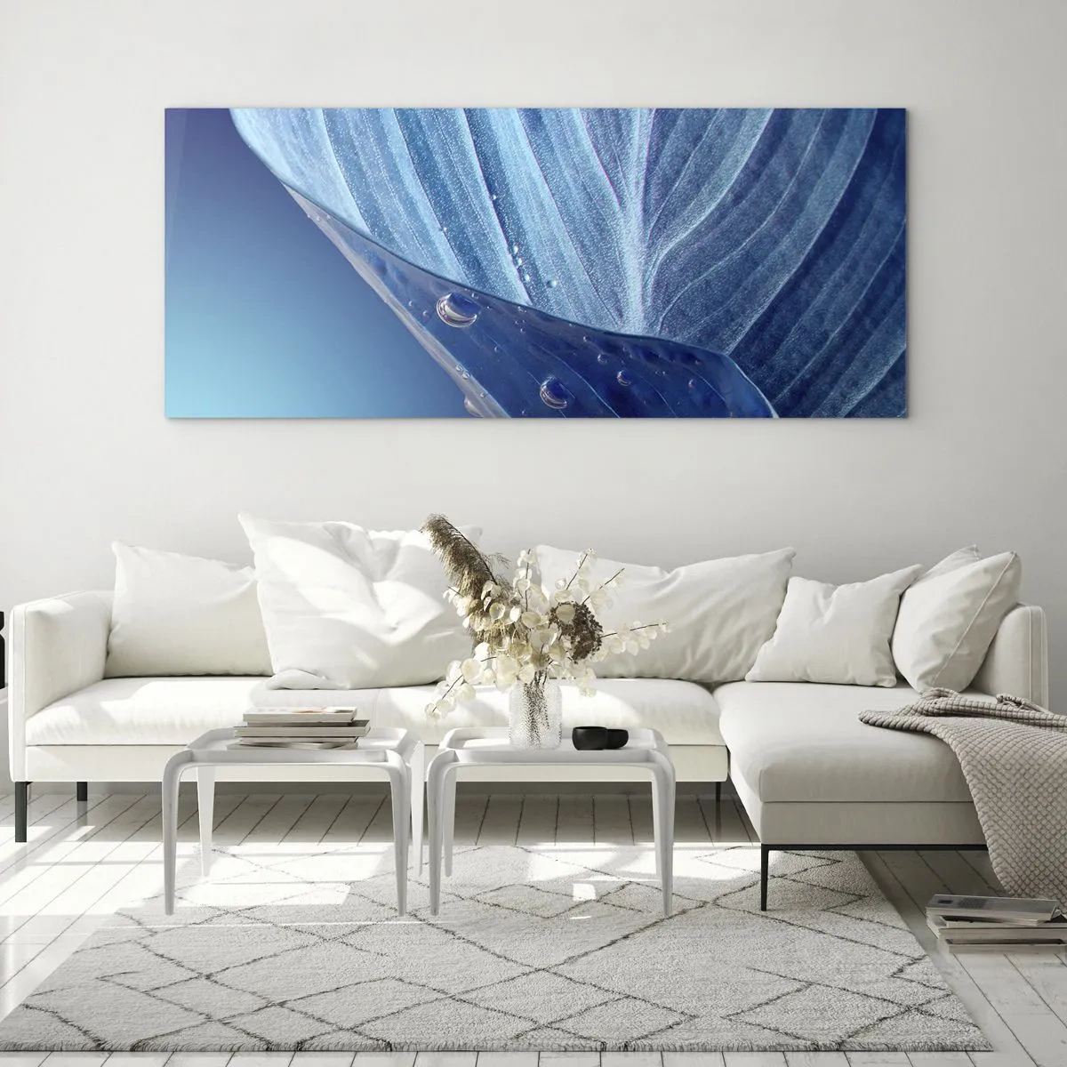 Obraz na skle - Skryté kapky modři - 100x40 cm