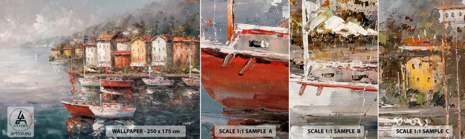 Fototapeta Vzorek Standard Eco - Romantický přístav - Architektura, Přístavní město, Plachetnice - 100x30 cm